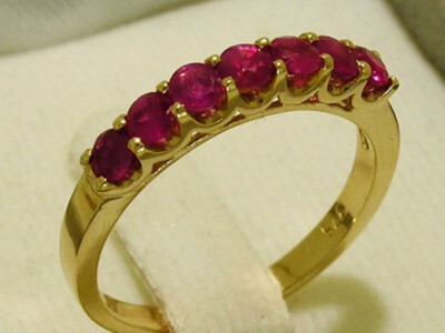 R183 Genuine 9K or 18K Gold Natural Ruby 7-Stone Half Eternity Ring in your size