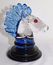 Vidrio artístico Little River Hotglass, azul, pieza de ajedrez de 6 1/2" cabeza de caballo caballero