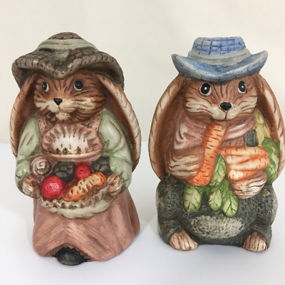 Country Rabbit Floppy Ears Ceramic Figurine Lot of 2