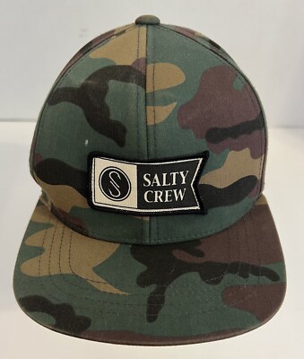 Salty Crew Hat SnapBack Green Camo Patch Logo Fishing Outdoors 