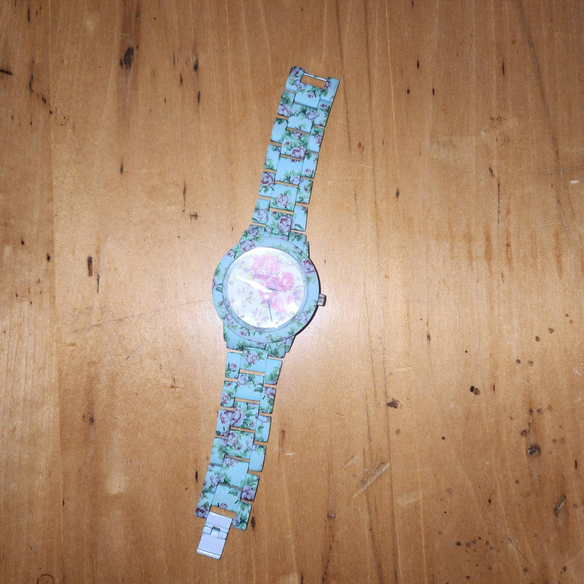 KENSIE coated cottage core style big face wrist watch floral green