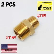 2 PCS- 1/2" x 3/4" NPT Male Brass Hex Nipple Reducer pipe fitting air fuel water