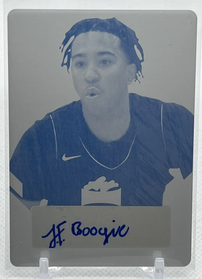 💥JOHNUEL FLAND AUTO #1/1💥2021-22 LEAF METAL BASKETBALL CYAN PLATE AUTO💥#1/1🔥 - Image 2 of 4