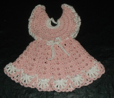 HAND CROCHET DRESS POT HOLDER PINK AND WHITE VINTAGE PATTERN 100% COTTON |  eBay