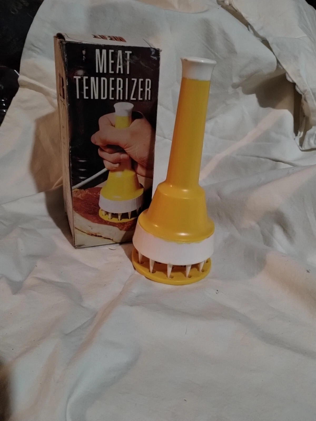 Vintage Yellow Manual Spring Loaded Meat Tenderizer Plastic 1970's Era