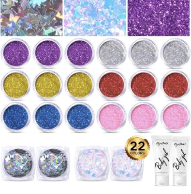 Eyeseek 22 PCS Fine & Holographic Chunky Glitter for Nail Face Hair Body Crafts
