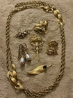 Gold 12K 1/20 GF Trifari Monet Necklace Brooch Earring Estate Jewelry Pearl Lot