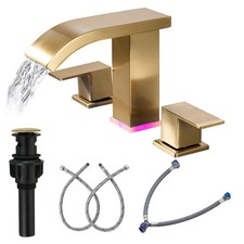 Brushed Gold Waterfall Bathroom faucets, 8 inch Widespread Modern Sink Faucet...