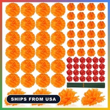 72 Pcs Artificial Marigold Flowers Red Orange with Stems Day of The Dead Decor