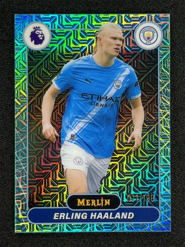 2025-26 Topps Merlin Chrome Premier League Erling Haaland #123 Aqua Mojo /199