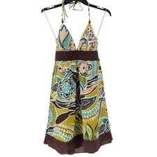 Speechless Floral Green/Brown Dress Empire Waist Tie Back Juniors Size 13 New