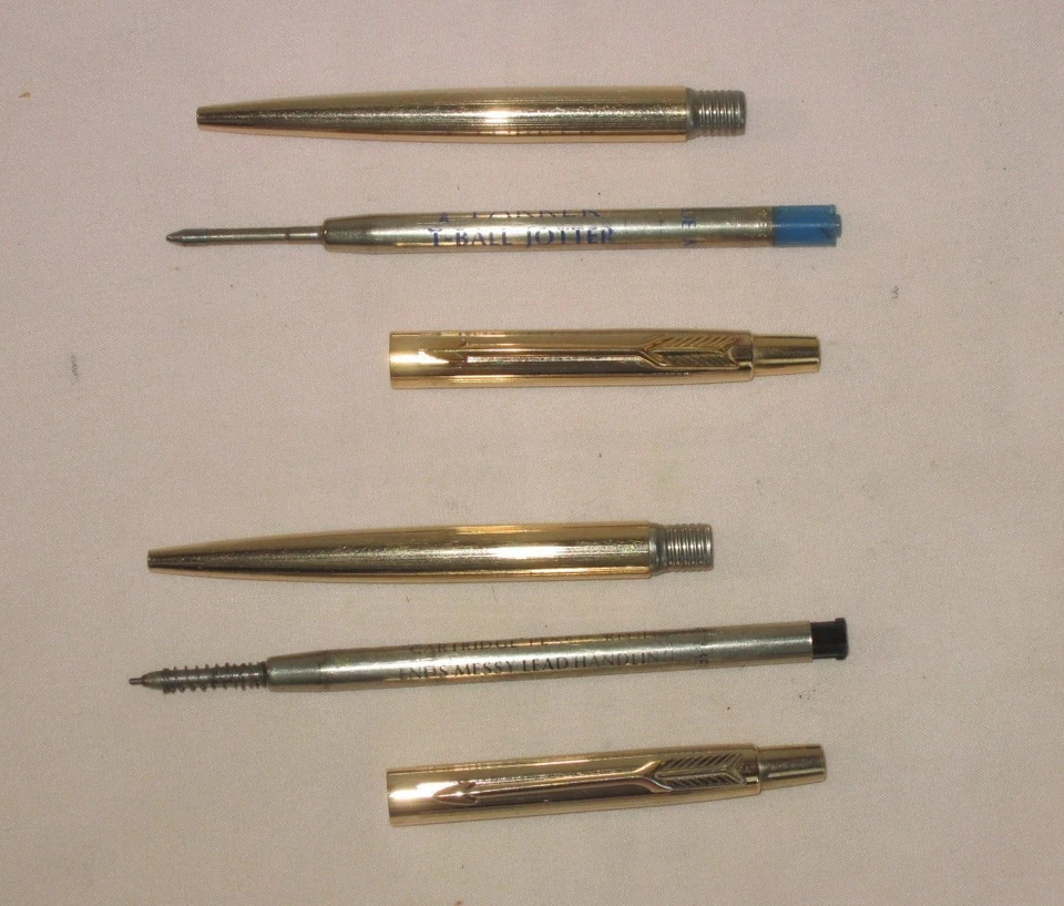 Vintage Parker Gold Filled Brushed With Lines Ballpoint Pen And Pencil Set; USA - Image 4 of 4
