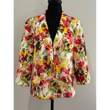 Alfred Dunner Petite M Floral Watercolor Blazer with Shoulder Pads 333