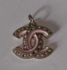 Chanel Vintage Zipper Pull Button Charm Goldtone & Pink Enamel With Pearls 23mm