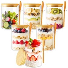 6 Pack Overnight Oats Containers with Lids and Spoons, 16oz Glass Jars with B...