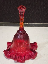 Fenton Art Glass Ruby Red Ruffled Bell Inverted Thistle Leaves Pattern