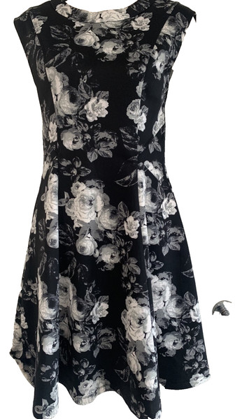 EMERSON Dress Skater Fit & Flare A-Line Classic Black White Peonies Print 12 M