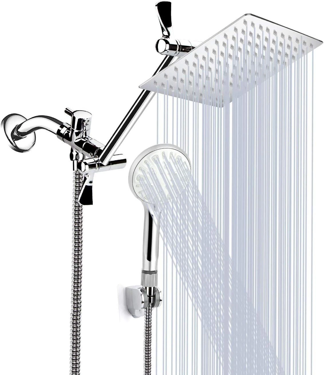 8" High Pressure Rainfall Shower Head/Handheld Shower Combo 11" Extension Arm