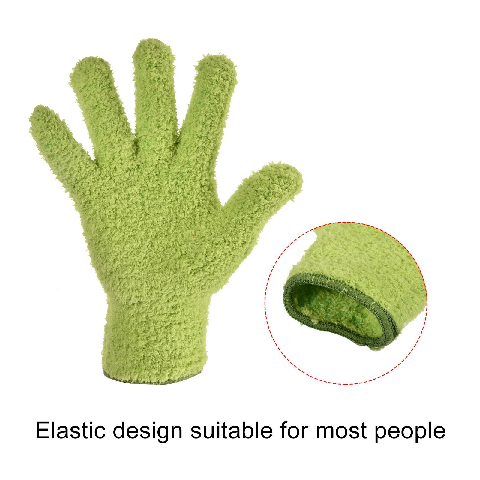 2 Pairs Dusting Cleaning Gloves Microfiber Mittens for Home Green