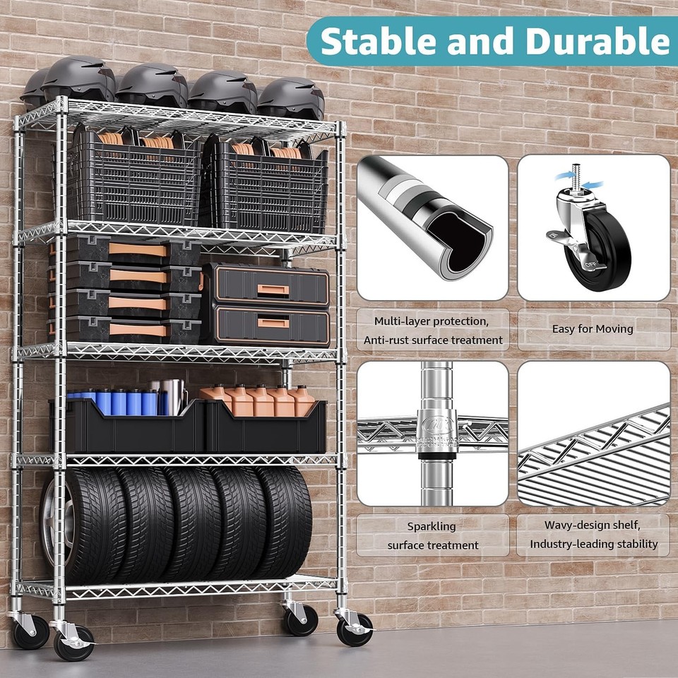 Single Wire Rack Storage Stand M MZG 5-Tier Metal Wire Racks Shelving Adjustable Heavy Storage chrome ...
