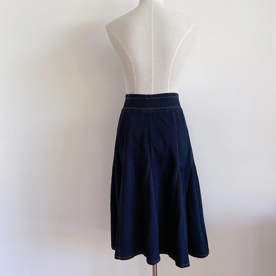 vintage 80s 90s denim midi skirt dark wash pleat high waist - image 3 of 4