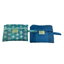 Reusable Shopping Bags 2 New O-Witz Fold into Pouch, Teal Paw Print and Blue Dot