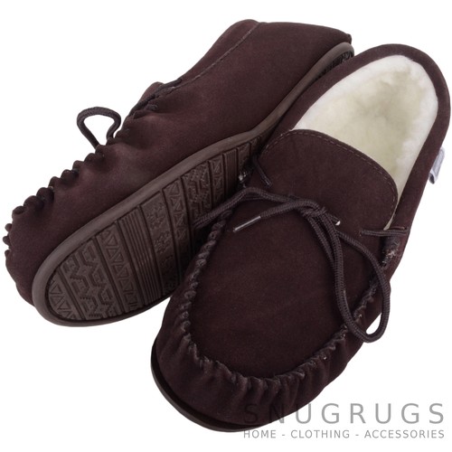 MENS GENUINE SUEDE MOCCASIN SHEEPSKIN 