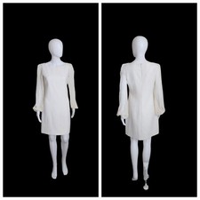Elie Tahari Cream white wedding cocktail Mini Dress Sheer Puff Sleeves US6