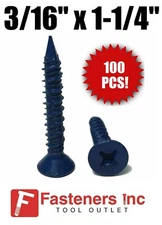 (Qty 100) 3/16" X 1-1/4" Flat Head Concrete Masonry Tapcon Anchor Screw 