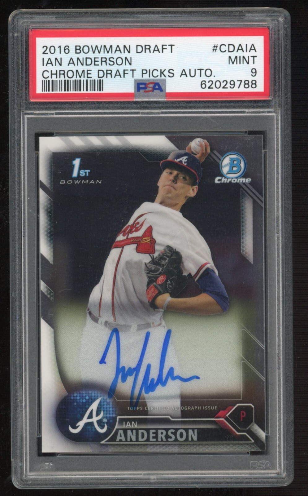 Ian Anderson 2016 Bowman Chrome Draft Auto #CDAIA PSA 9 Atlanta Braves