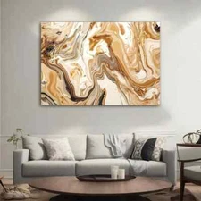 Cream Gold Marbling Art Painting Abstract Wall Art Canvas Unframed Print Art