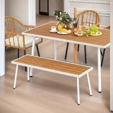 Outdoor Faux Wood Dining Bench Backless Chair Seat Slat Garden Patio Balcony