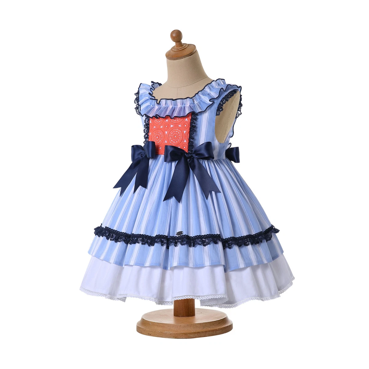 Girls blue clearance and white dress