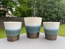 3 Vintage Tahari Fine Earthenware Ceramic Planter Flowerpots Made in Portugal