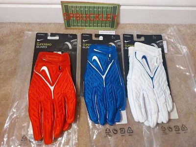 NIKE SUPERBAD 6.0 ADULT PADDED FOOTBALL GLOVES, NFL TEAM ISSUED, DX4520, NEW
