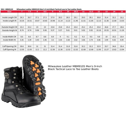 Milwaukee Leather MBM9105 Men's 9-Inch Black Leather Swat Style-Tactical Boots - 第 3/10 張圖片