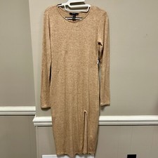Forever 21 Sz L Peach Bodycon Sweater Dress 👗 Side Slit NWT