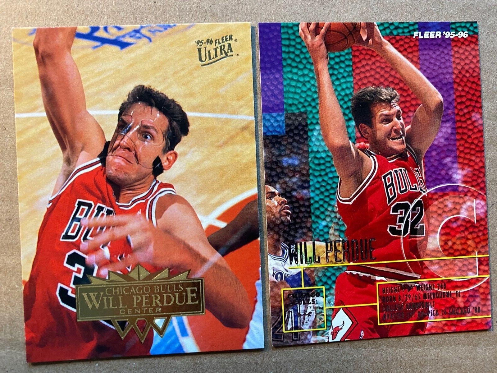 WILL PERDUE Lot of 2 1995-96 Fleer #25 & Ultra #27  CHICAGO BULLS