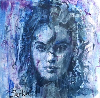 GERRY MILLER-Original Artwork ''Blue Cadence'' Acrylic Paint on Paper.40x40cm