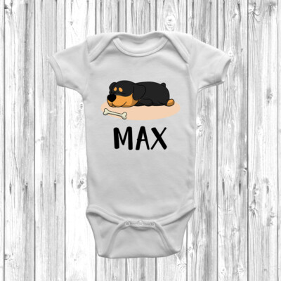 Personalised Rottweiler Lazy Dog Baby Grow Body Suit Vest