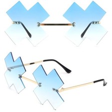 X Shaped Unique Funky Party Rave Festival Costume Blue Lens Sunglasses