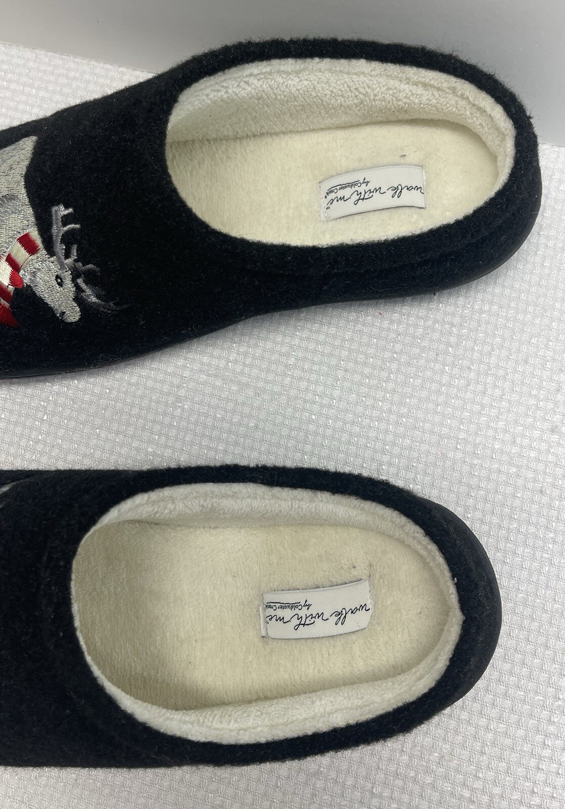 Colwater Creek Women’s 10 W Slippers Walk With Me Black Moose Scarf Comfort