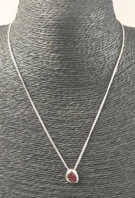 Kit Heath 925 Sterling Silver Cabochon Amber Drop Pendant & Chain With Box