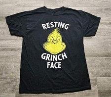 The Grinch Resting Grinch Face Holiday T-Shirt Black Tee Adult Size Large