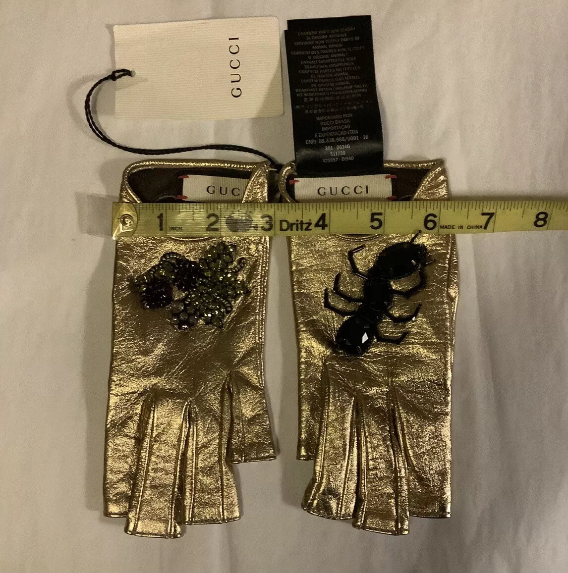 GUCCI women's gloves NWT Leather Gold size 6,5