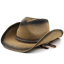 Mens Straw Cowgirl Cowboy Hat Women Floppy Packable Wide One Size Khaki  Black