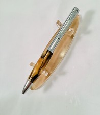 Vintage Ballpoint Pen, Stylus Twist, Black, White Beige Marble, Chrome Black Ink