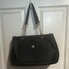Women's Black Medium Shoulder Bag Gold Chain Zip Detachable Strap Pockets