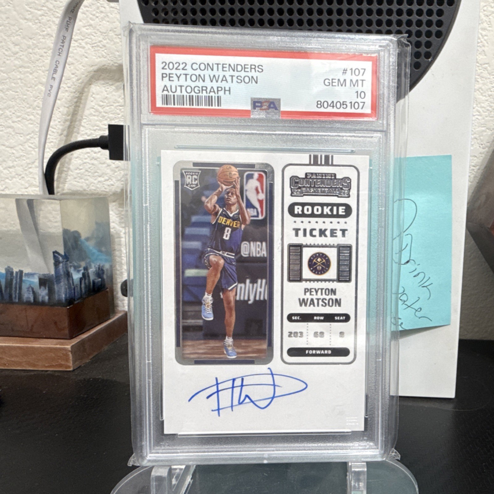 Panini 2022-23 Contenders Peyton Watson Rookie Ticket Auto #107 Nuggets PSA 10
