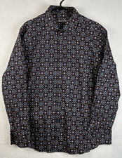 Tasso Elba Men  s XL Button Down Shirt Navy Geometric Print Long Sleeve Cotton